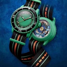 新款跨境BP宝伯斯沃琪联名X Swatch尼龙带透底塑料仿机械手表