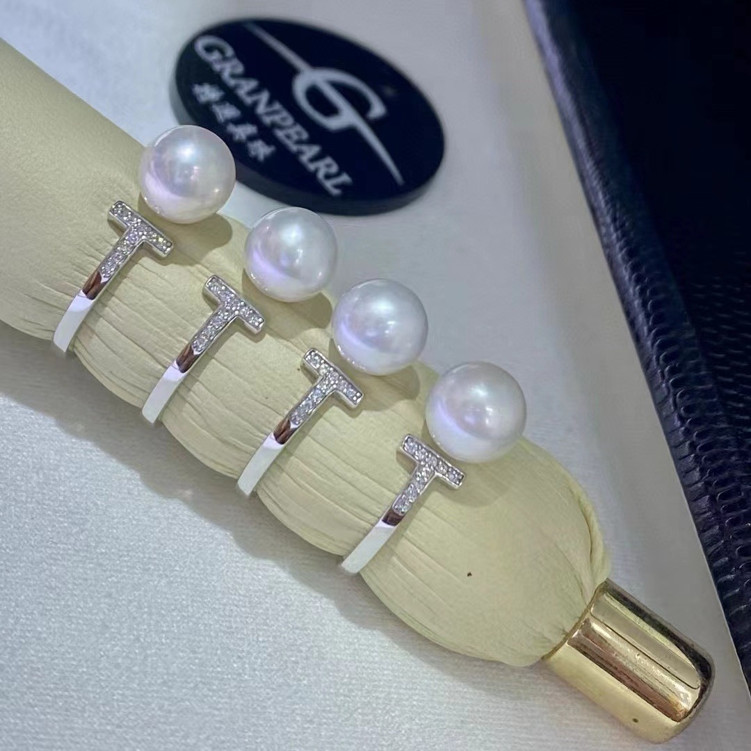 t家戒指淡水珍珠9-10mm正圆冷光基本无暇s925银批发高品质戒指