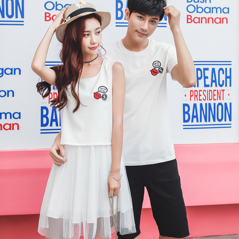 很仙的情侣装夏装你衣我裙特别的夏季一裙一衣情侣短袖t恤连衣裙