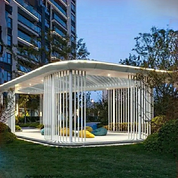 户外大型不锈钢廊架钢结构异形发光金属廊架飘带厂家制作安装施工