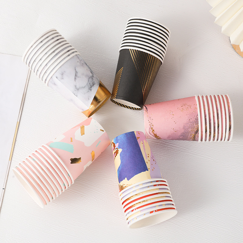 Factory Wholesale Amazon 9Oz European Style Bronzing Disposable Paper Cup Party Gathering Scene Decorations
