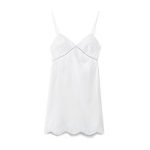 3406夏季 新款女装欧美风吊带V领白色刺绣拼接吊带连衣裙短裙