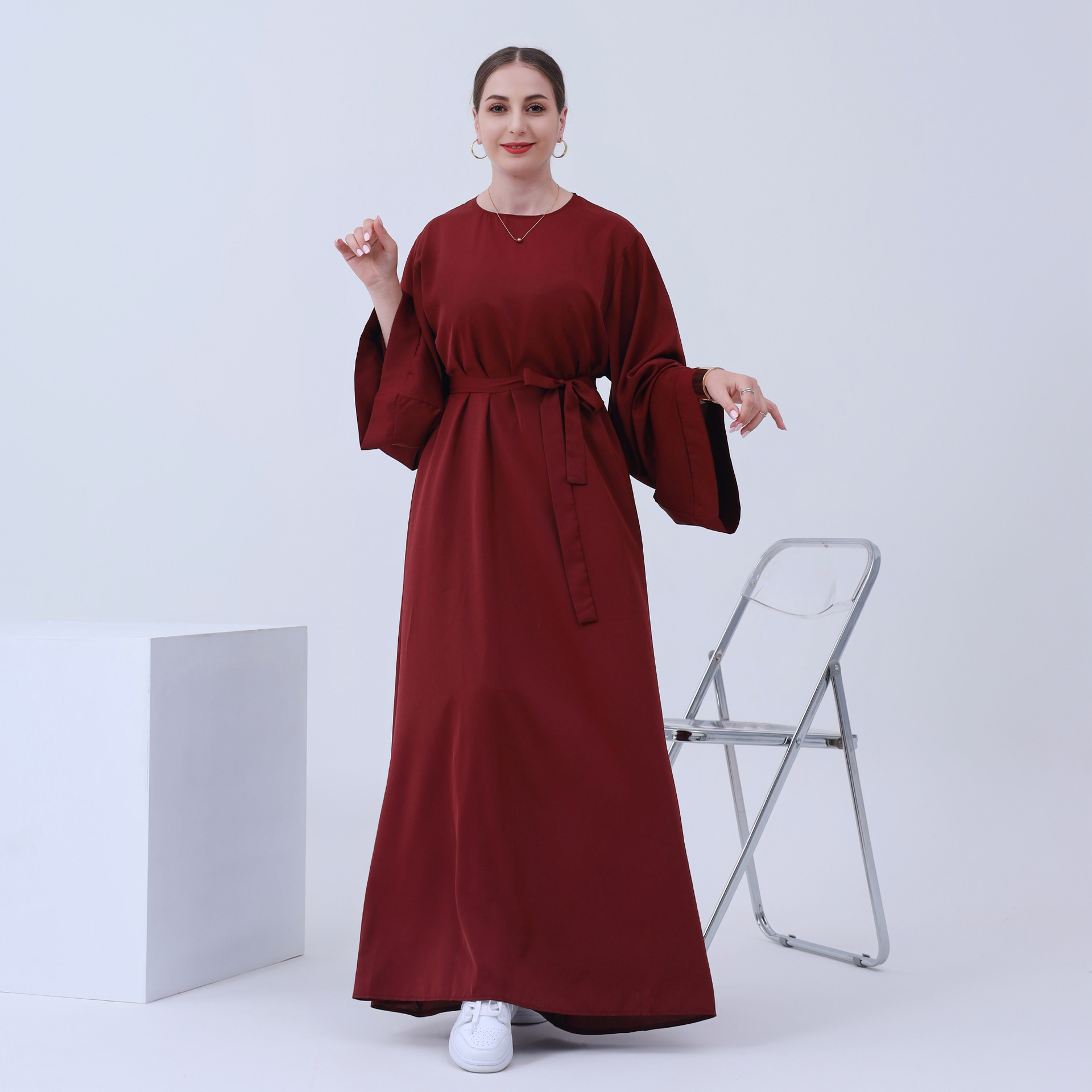 Loriya AliExpress Basic Style Middle East Turkey Solid Color plus Size Robe Dress Lr363