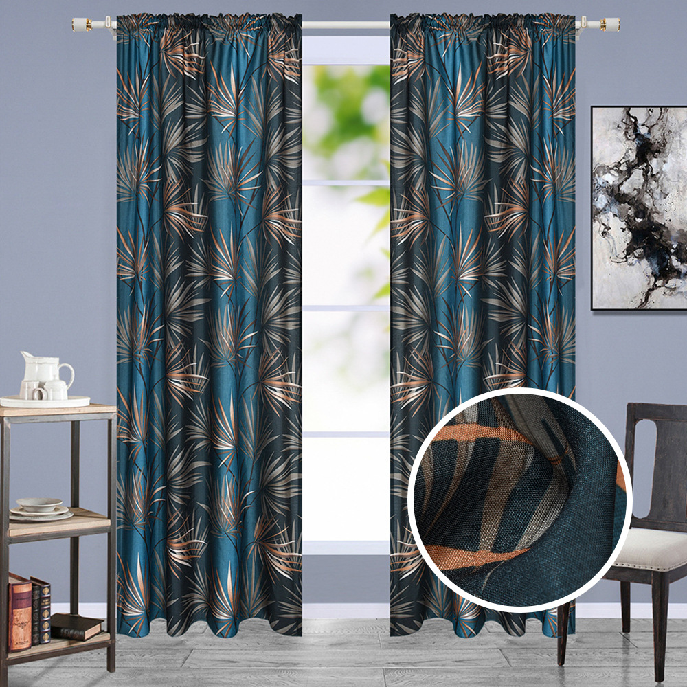 源头工厂批发仿双宫树叶印花窗帘布遮光布 全涤织带遮光窗帘布
