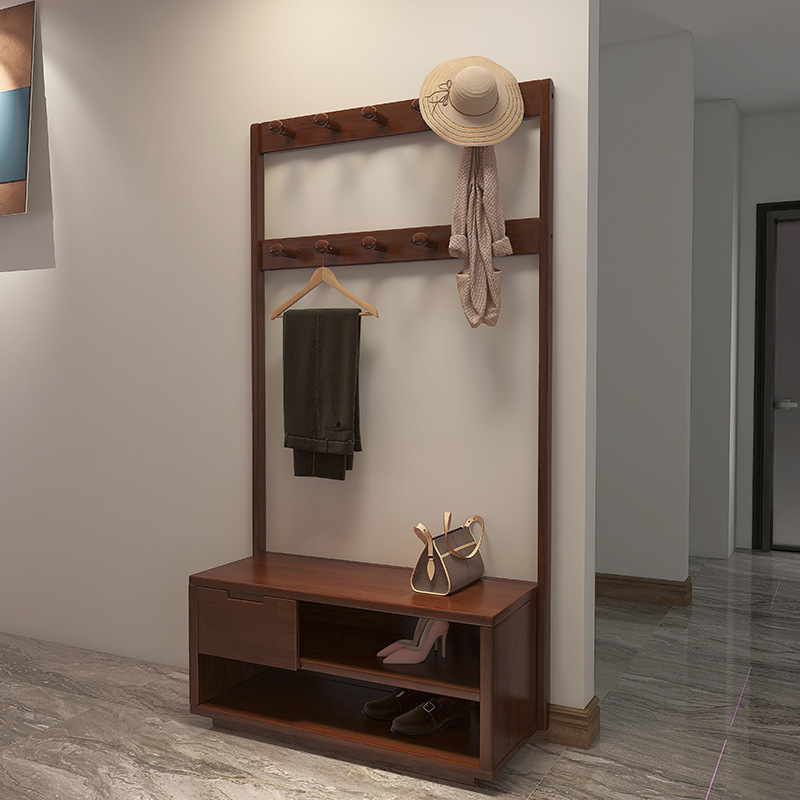 实木衣帽架换鞋凳一体家用门口可坐式穿鞋凳进门挂衣架玄关置物架