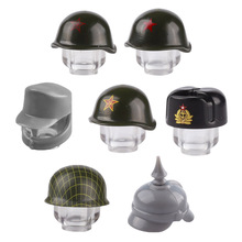 二战军事人仔苏军士兵头盔美军印刷帽子武器配件小颗粒积木外贸