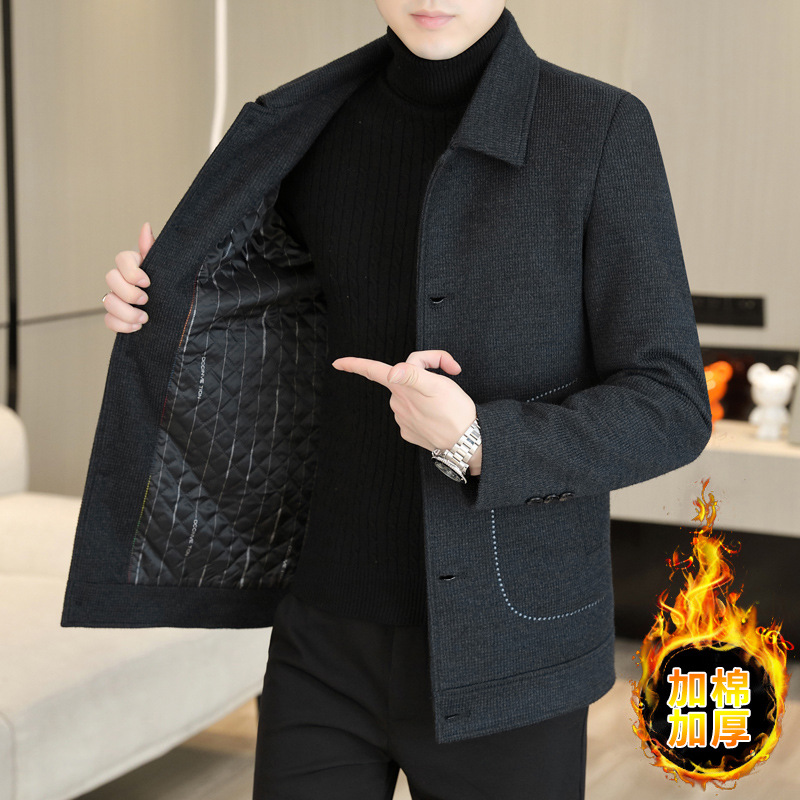 2023秋季新款男装呢子外套上衣潮牌夹克上衣加棉加厚外衣开衫夹袄