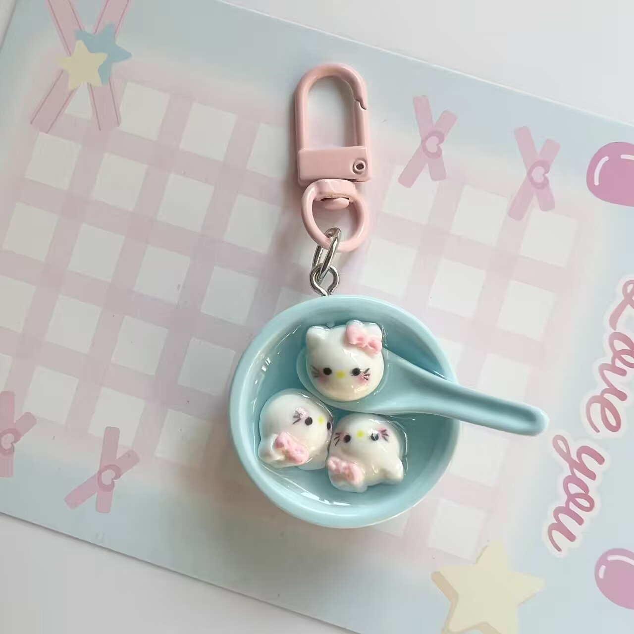 Sanrio Soup round Bowl Keychain Schoolbag Pendant Ins Girl Heart Cartoon Couple Girlfriends Gift Accessories Ornaments