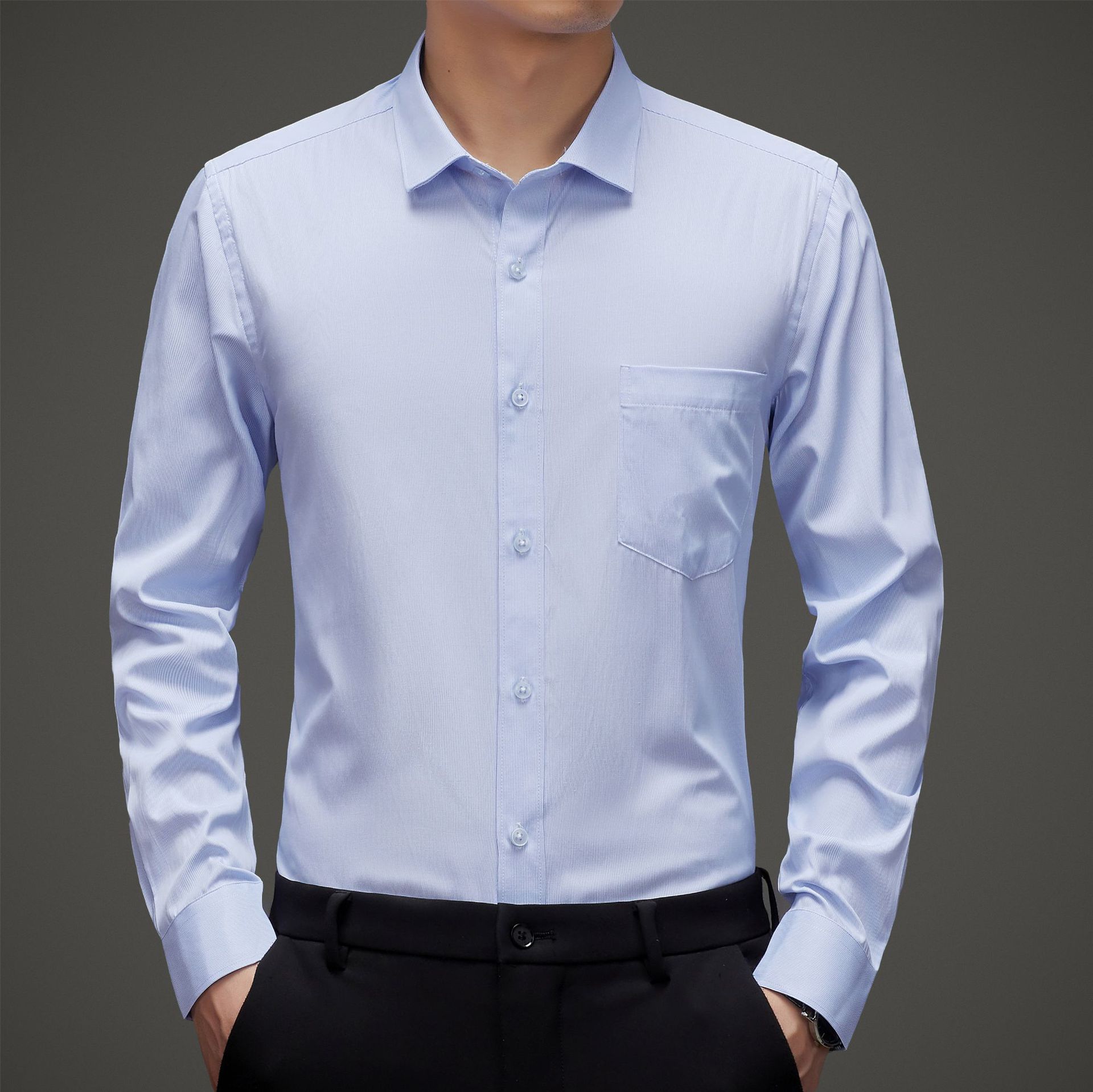 新款高棉提花衬衫男士 商务休闲条纹格上衣免烫职业衬衣厂家批发