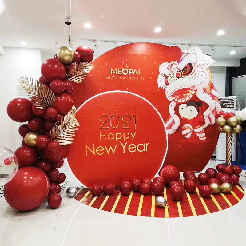 2021年会场景布置牛年新年装饰气球舞台会场氛围背景墙春节晚会