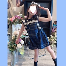 韩国童装2023夏季牛仔背带裤女童时髦炸街套装条纹背心短裤洋气潮