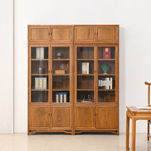 鸡翅木书柜全实木新中式展示柜书房书架收纳柜中式靠墙书橱储物柜