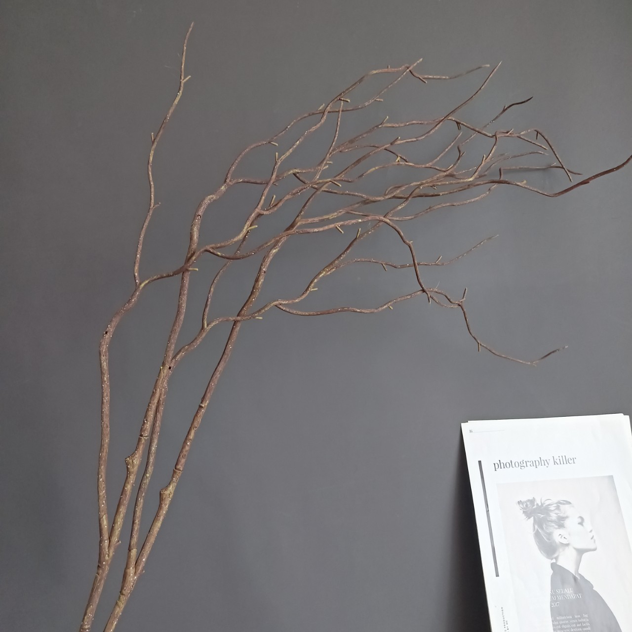 仿真胶枝2叉龙柳枝树枝 现代家居样板间酒店婚庆圣诞设计装饰批发