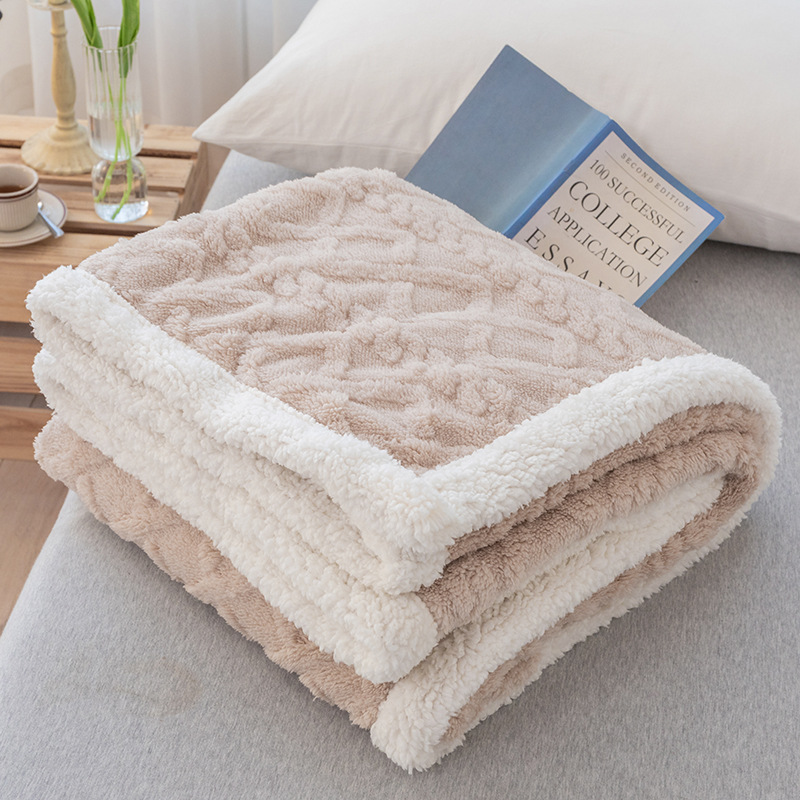 Jacquard Tower Velvet Blanket Lambswool Double Layer Leisure Blanket Solid Color Cover Blanket Shawl Air Conditioning Blanket Wholesale Cross-Border