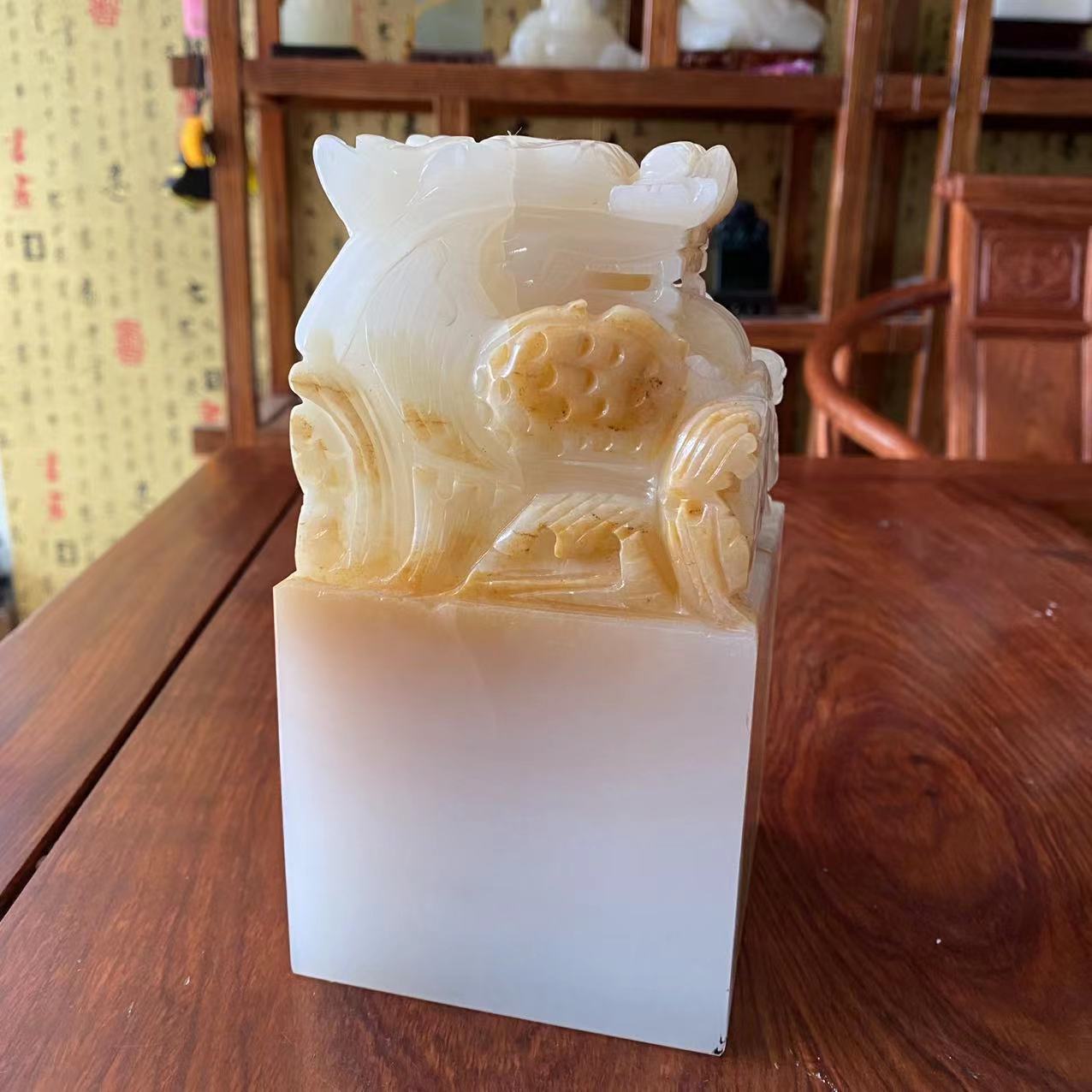 阿富汗玉印章玉玺摆件 龙头办公摆件盘龙玉石篆刻中式礼品工艺品