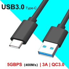 USB3.0TYPE-C数据线, QC3.0快充加长外露a to  c,5gbps3.1 gen1