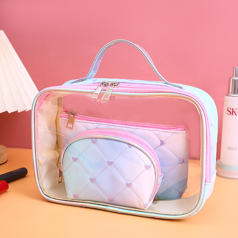 Simple Transparent Cosmetic Bag Translucent PVC Wash Bag Multifunctional Pu Bath Swimming Storage Bag Mother and Child Makeup