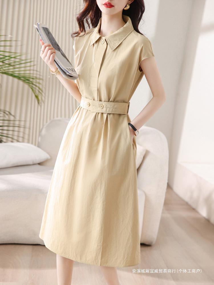 专柜商场撤回剪标余单尾单女装文艺风polo领短袖连衣裙夏-阿里巴巴