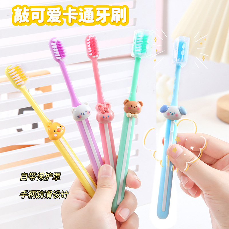 Cute Cartoon Soft Bristle Toothbrush Candy Color Student Adult Household Fine Bristle Toothbrush Cleaning Tooth Protection Toothbrush Single Pack