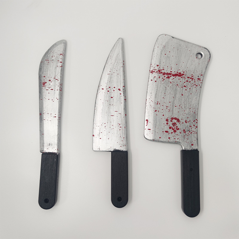 万圣节装饰用品仿真塑料菜刀带血菜刀道具节日派对玩具刀整蛊道具