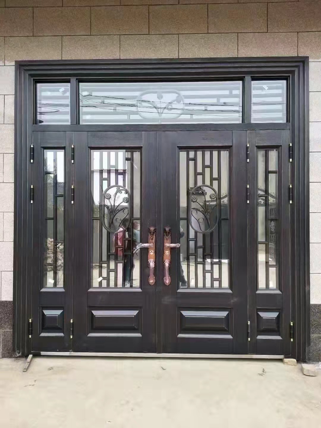 农村别墅大门双开进户大门别墅庭院锌铁合金对开入户大门仿铜大门