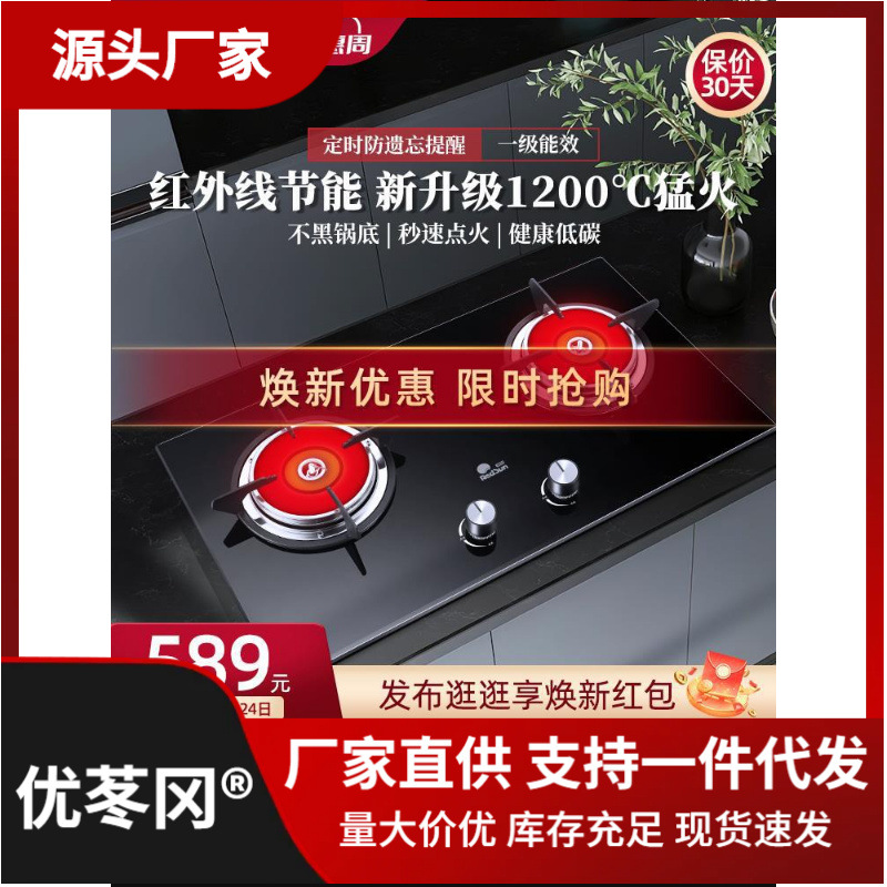 红日燃气灶煤气灶双灶家用红外线猛火灶天然气炉灶液化气炉具台嵌