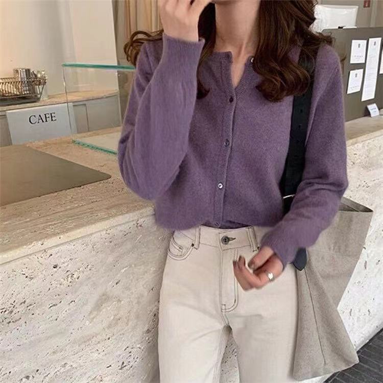 Spring and Autumn New round Neck Short Sweater Sweater Candy Color Small Casual Coat for Women