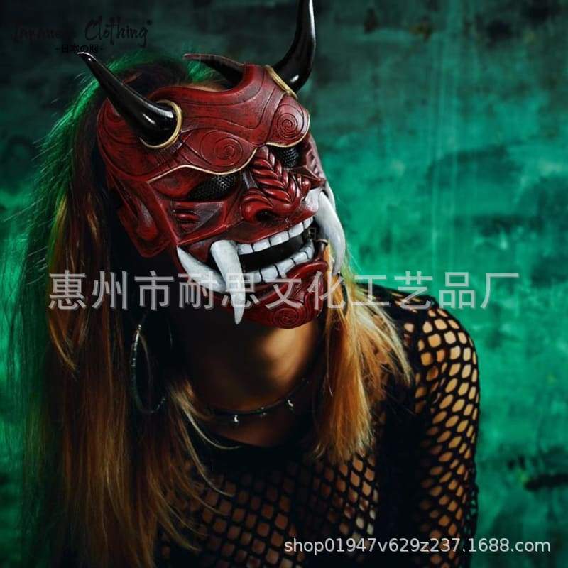 万圣节cos赤般若面具红面鬼脸獠牙般诺封印日本能剧鬼首乳胶面具