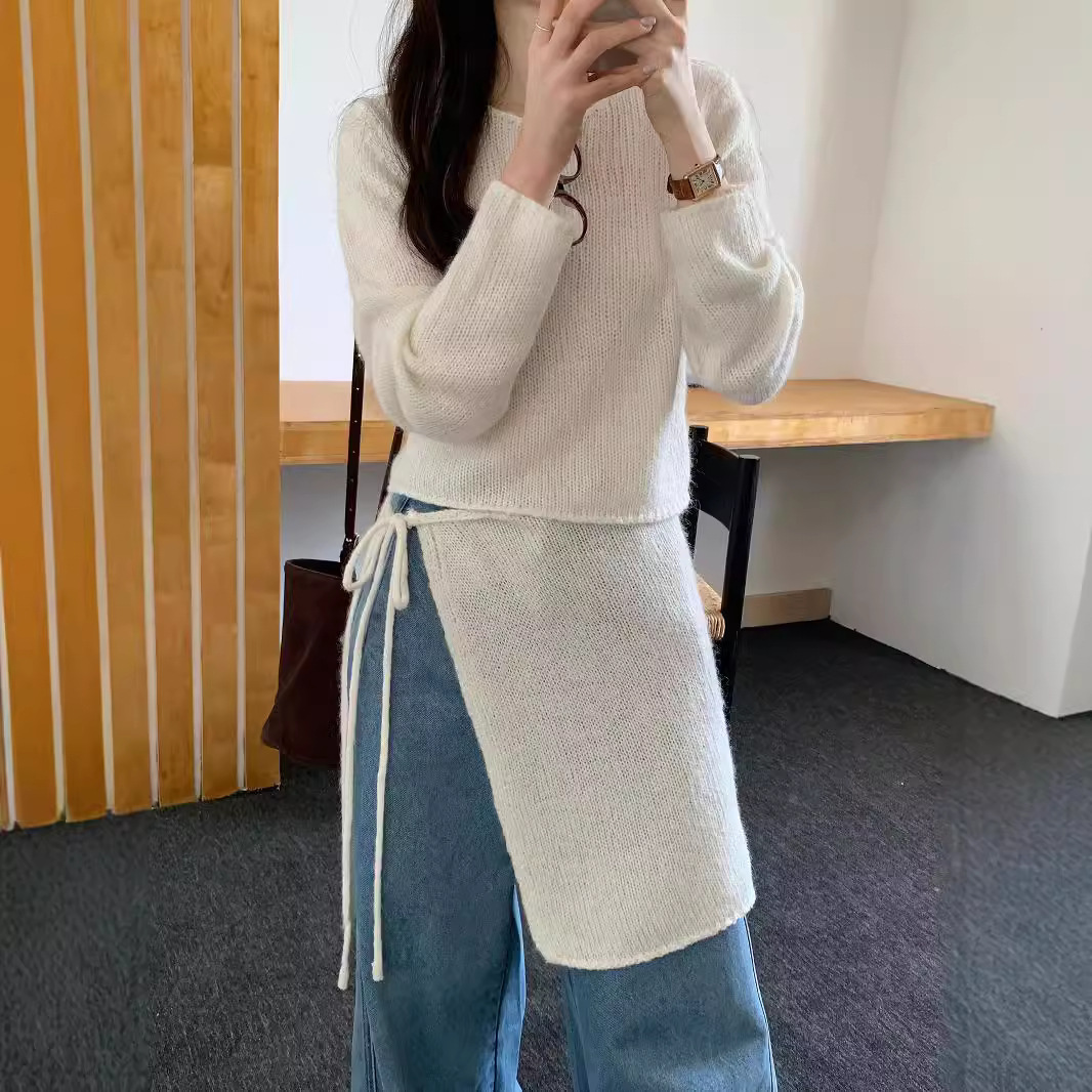 vivis type女装2024南城韩系设计感镂空针织衫气质上衣套装-阿里巴巴