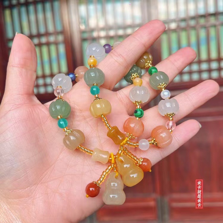 Lingyin Temple Same Style Jinsi Jade Bracelet Couple Ethnic Style Pumpkin Beads Bamboo Bracelet Topaz Hanging Gourd Hand Jewelry