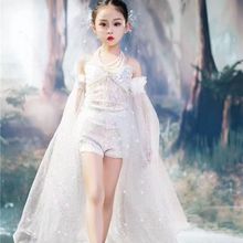 女童走秀礼服袖套儿童t台模特演出服仙女套装精灵优雅甜酷风拖尾