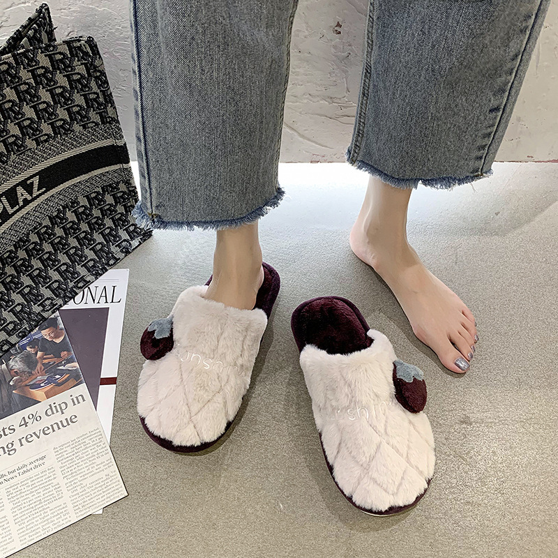 New Cotton Slippers Women Couple Cute Home Warm Non Slip Cotton Slippers Cotton Slippers Confinement Shoes Winter Fashion Plush Slippers