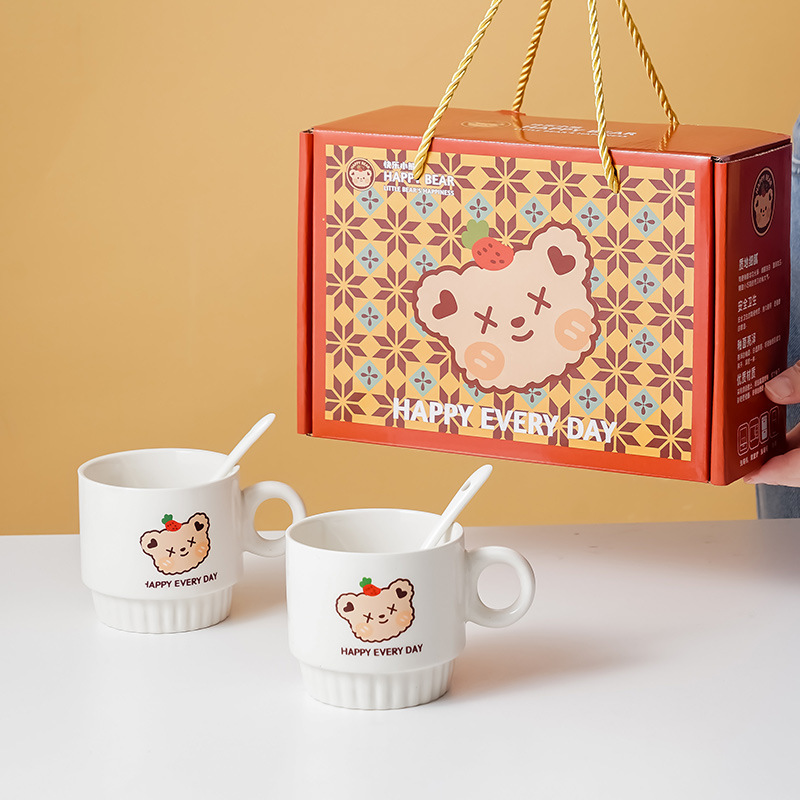 Good-looking Lovers Ceramic Cup Cute Cartoon Bear Mug with Hands Gift Set Opening Event Small Gift