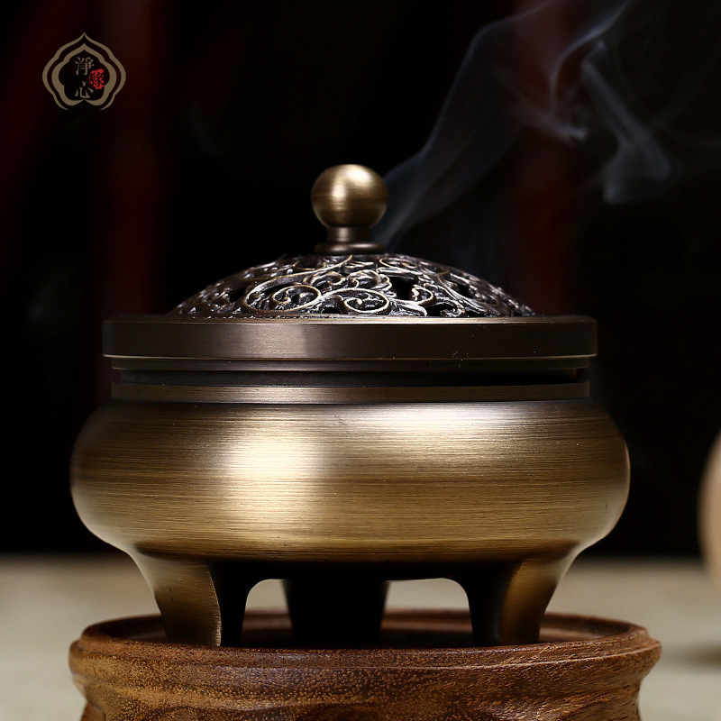 纯铜拉丝盘香炉三足鼎立卧香炉鸳鸯戏水小香炉居家炉摆件-阿里巴巴