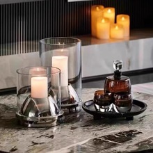 现代简约银色不锈钢烛台摆件客厅餐桌样板房售楼处软装饰品
