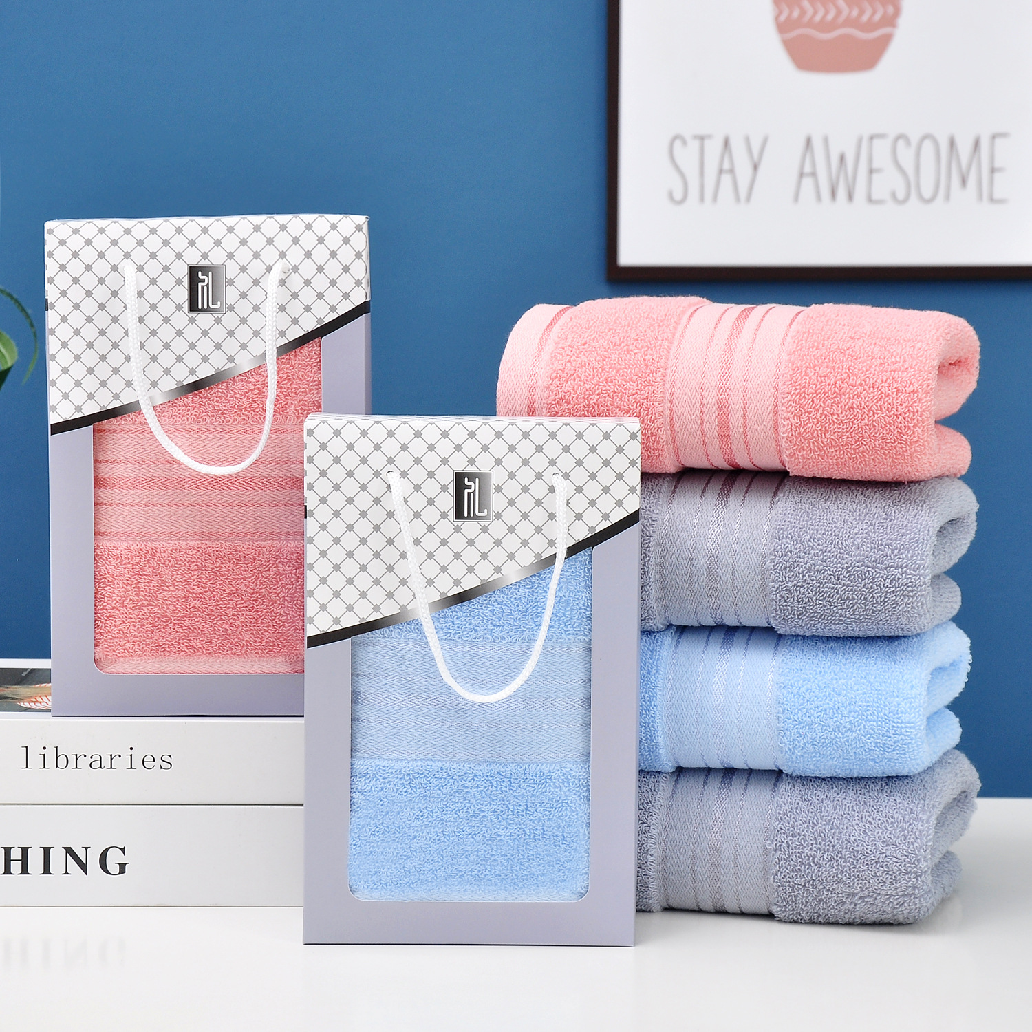 Household Pure Cotton Towel Gift Box-Packed Wedding Gift Wholesale Cotton Advertising Campaign Present Towel Embroidered Logo