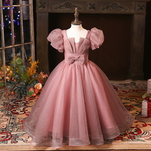 女童礼服粉色泡泡袖周岁晚礼服公主裙小主持人仙气走秀钢琴演出服