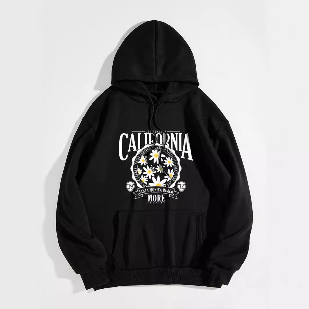 小花朵连帽衫 欧美连帽卫衣 素色字母卫衣 oversized hoodie-阿里巴巴
