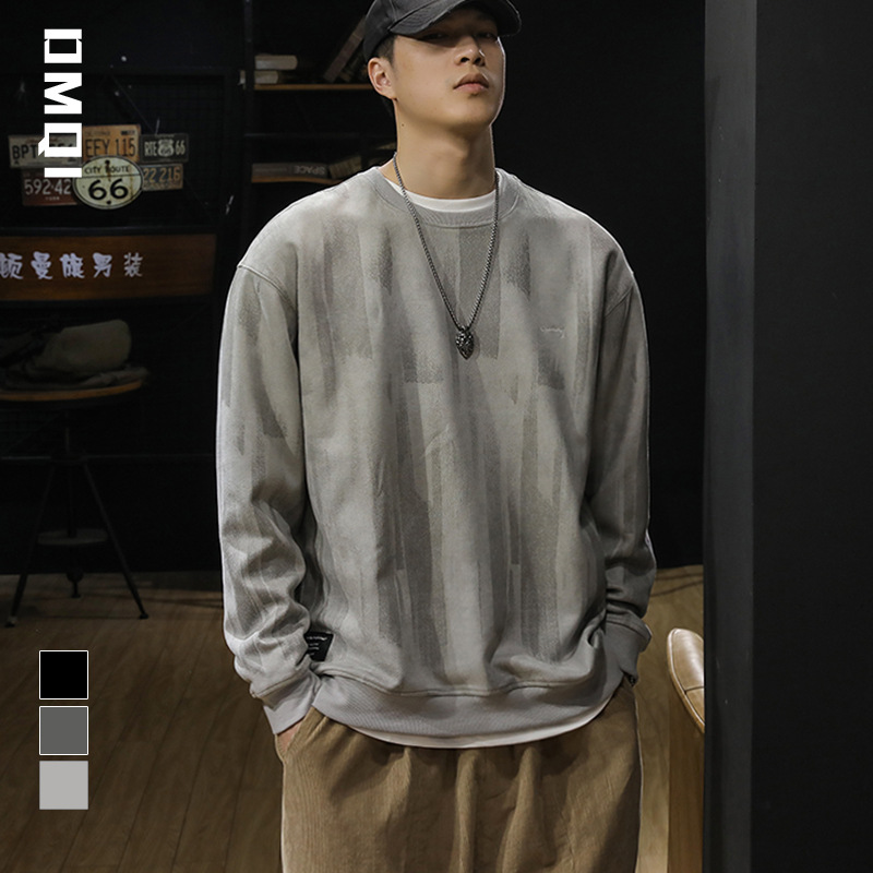 autumn and winter heavy velvet thickened american suede round neck sweater men‘s winter loose large size winter zhongshan long sleeve