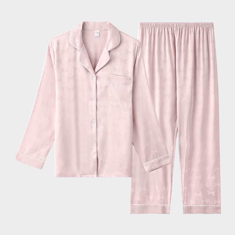 Ice Silk Pajamas Women's Long Sleeve Spring and Summer Two-Piece Set plus Size Imitated Silk Pajamas Jacquard Silk Suit Home Wear Wholesale