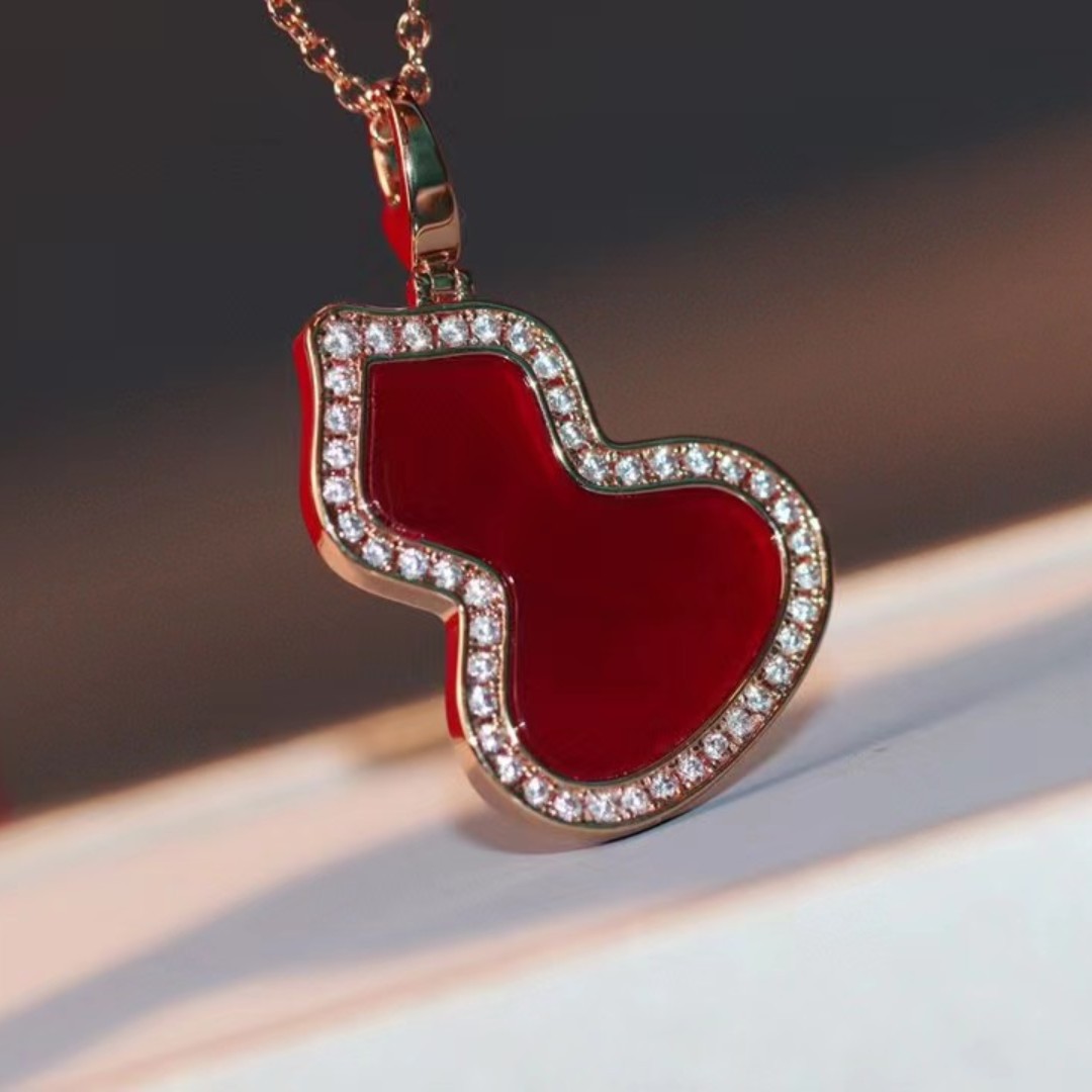 麒家葫芦项链女红色中国风福禄925纯银18k玫瑰金轻奢镶钻大号吊坠