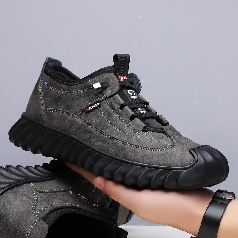 Autumn Leather Shoes Casual Breathable 2023 New Trendy Outdoor Versatile Youth Low-Top Lace-up Soft Bottom Casual Men's Shoes