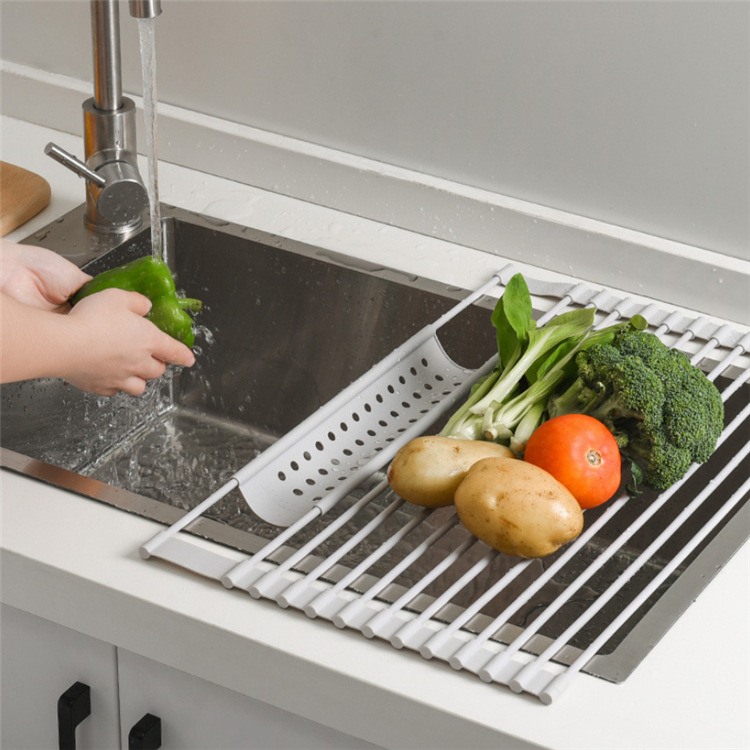 厨房水槽可折叠沥水架水池置物架洗碗池放碗筷沥干卷帘可节省空间