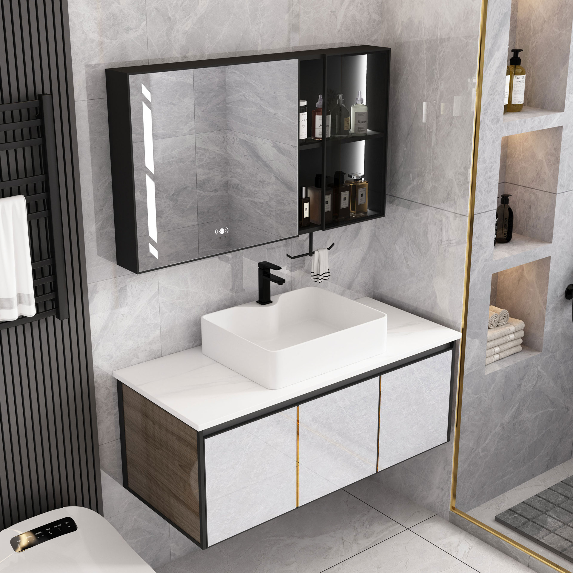 加厚太空铝浴室柜厂家卫生间洗脸盆岩板卫浴柜洗漱台洗手盆柜组合