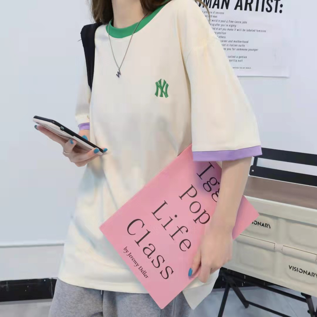 一件代发 mlb/ ny刺绣小标撞色t恤短袖 小红书泫雅同款情侣运动