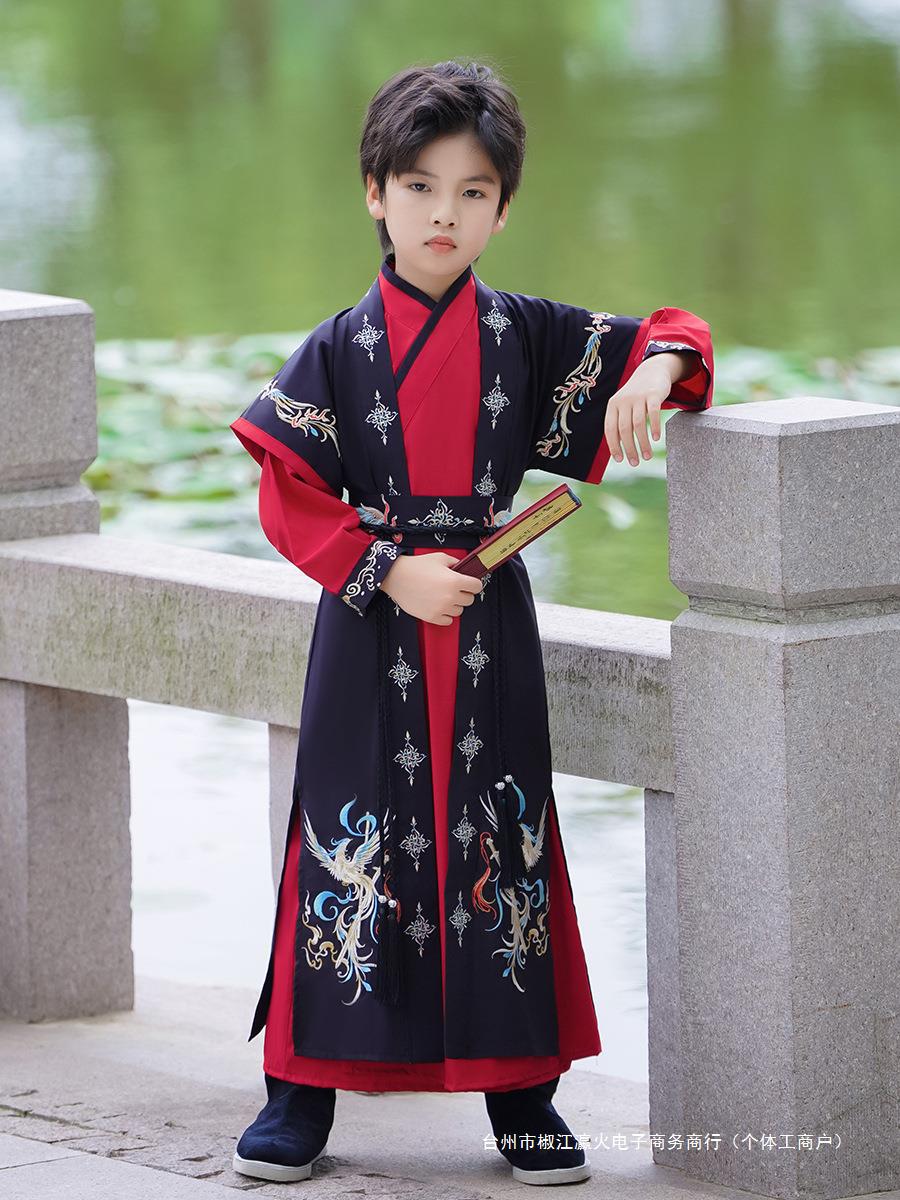男童汉服夏季新款国风亲肤刺绣古风唐装儒雅书生侠演出服套装批发