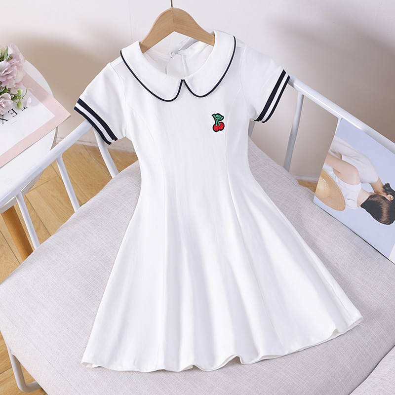 女童夏装公主风连衣裙短袖洋气儿童装中大儿童娃娃领小女孩连衣裙