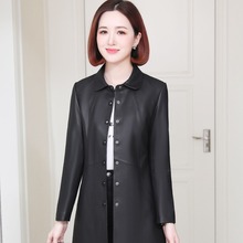 海宁皮衣2025春秋新款真皮皮衣中长款女真皮皮衣方领修身百搭外套