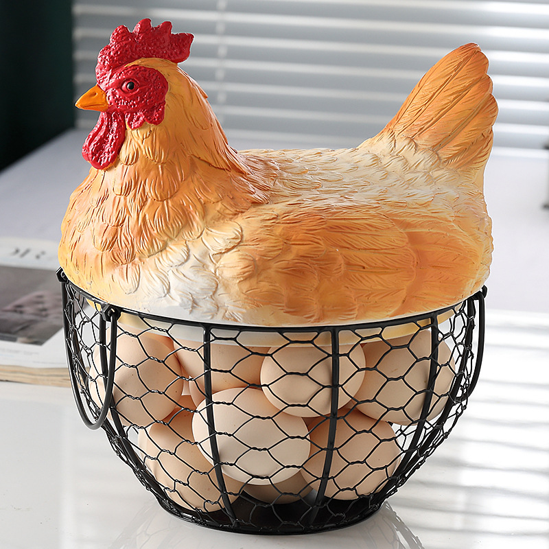 创意母鸡收纳篮大蒜铁艺家用零食水果收纳鸡蛋篮子厨房摆件鸡蛋筐