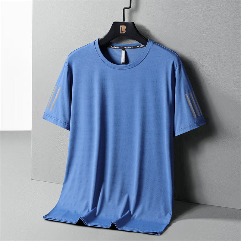 Ice Silk Short Sleeve T-shirt Men's Loose Quick-Drying Top Summer Youth Thin Sports T-shirt plus-Sized plus Size Men's Half Sleeve